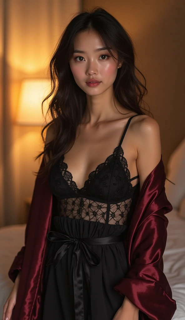 one girl,Beutiful women, In a corner of Kyoto,At night,Wear a red camisole,Wear sunglasses,Large Breasts