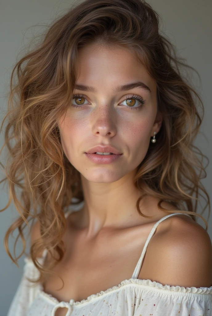 Young Woman Curly brown hair in underwear
