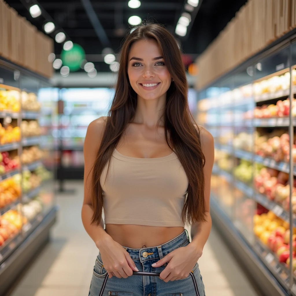 Sexy girl works on walmart as cashier wearing cashier dress