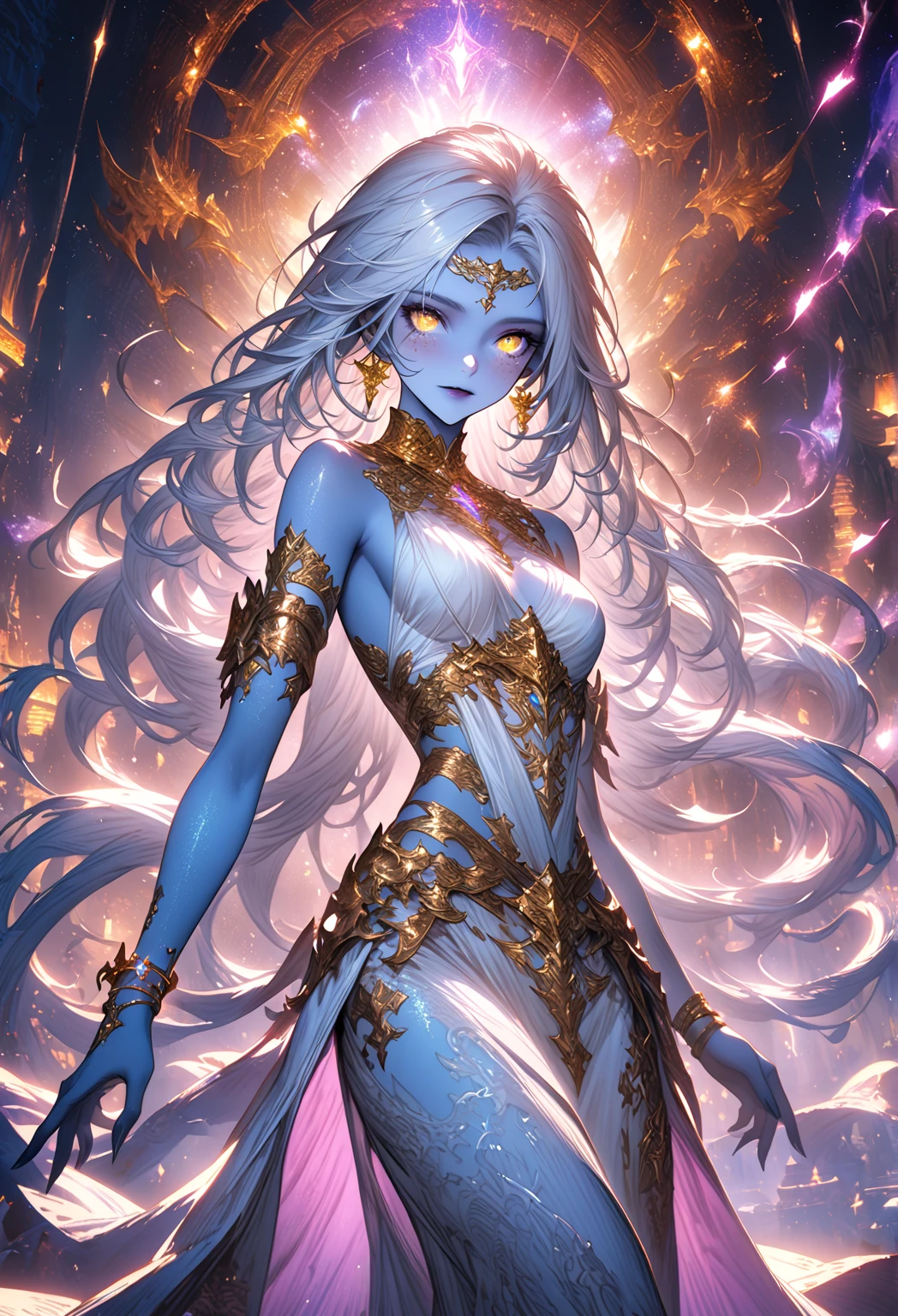a woman with blue hair and a seaweed ballroom dress is standing, style artgerm, trending artgerm, artgerm lau, artgerm style, style of artgerm, as seen on artgerm, artgerm and rossdraws, extremely detailed artgerm, like artgerm, artgerm art, blue sea-elf, full body, Blue skin, azure complexion, TEAL SKIN, BLUE ELF, Slim body