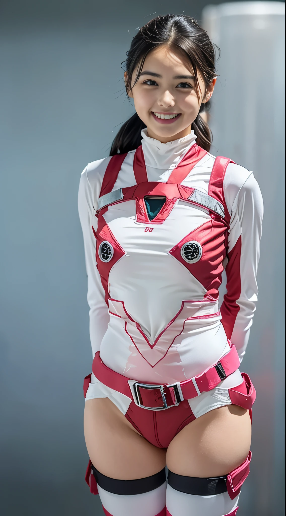 Cute Teen Idol Girl、whole body、Good style、、、、、、、、、、Thick legs、Shiny Tight Costume(Red、blue、gold、Silver、white)、、Cool girl face、、cyber belt