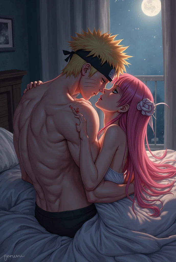 Naruto uzumaki with sakura in black cave.  fire for warm. Both cuddling. Making body hot and hot. Naruto grabbing sakura. Anime looks. 2d image . Both with teenage . Naruto making his sexy jutsu clones to show sakura figured body of women. 