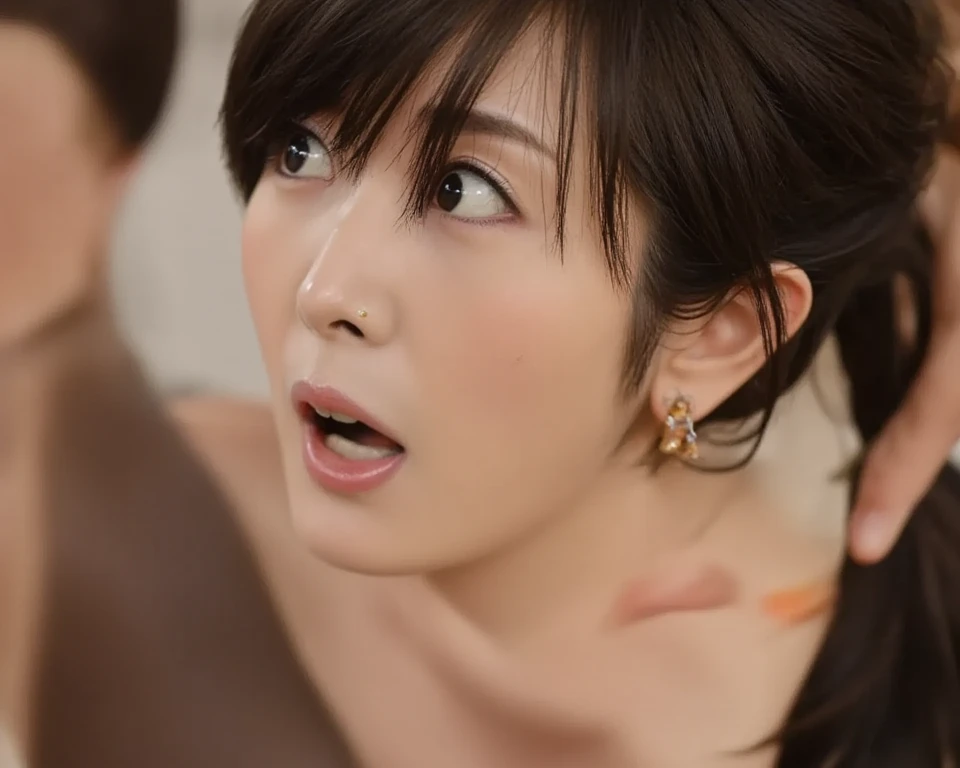 (Realistic, photo-Realistic, masterpiece, Highest quality),
RAW Photos, High resolution, Intricate details, Very detailed, Cinema Lighting, Portraiture, (Heterosexual, Couple, One person and One person:1.8), break, One person, Japanese women, (Small breasts, Flat Chest), skinny, thin, Black Hair, bangs, ponytail, hair ornaments, Hair Scrunchie, (Makes your face smaller:1.2), Detailed face, Beautiful attention to detail, Refined nose, Pale skin, Fine skin, Sweaty, Glowing Skin, Earrings, necklace, jewelry, break, (One person, Short 10 year old:1.2), break, (Couple hugging each other and kissing, Blowjob on penis:1.8), Photo Background, indoor, Home, ((((Completely naked)))),(((nsfw))),((女性が男性のBlowjob on penis))