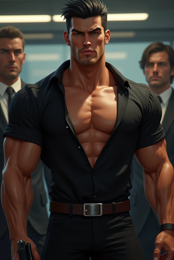 (masterwork) Very high quality, Full body shot, Super detailed shooting, Resident Evil setting, Eastern male medical staff and injured male police officer, shirtless and bleeding, The duo dodged some zombies by the destroyed Ferris wheel at a Hong Kong amusement park, 32K resolution, Best quality, Dynamic pose, actionpose, Surreal and charming.