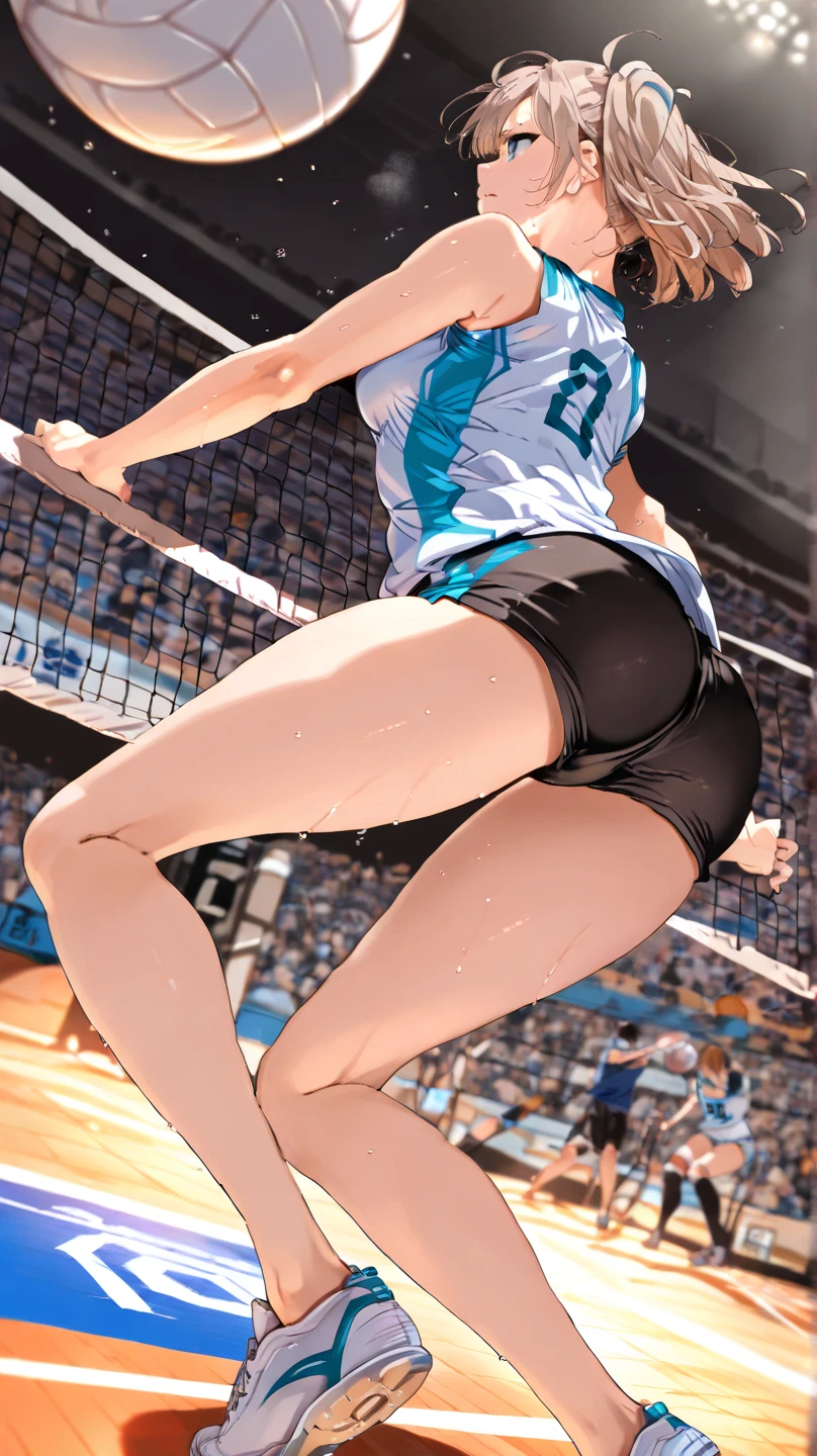 Japanese 13-year-old woman naked Both arms raised Bob Hair Armpit sweat Volleyball practice squat Angle from directly below Sweat dripping from the crotch My crotch is very wet with sweat Steam is coming out again naked