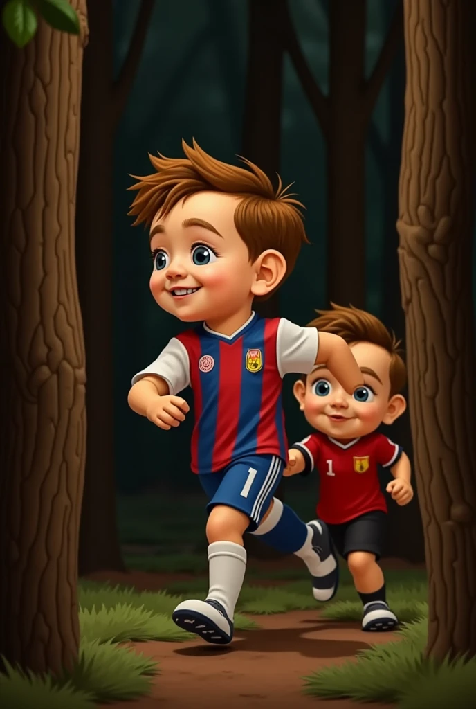 Create an original colored pencil drawing, Fun and unique picture of a kid wearing a Messi shirt playing his favorite football 