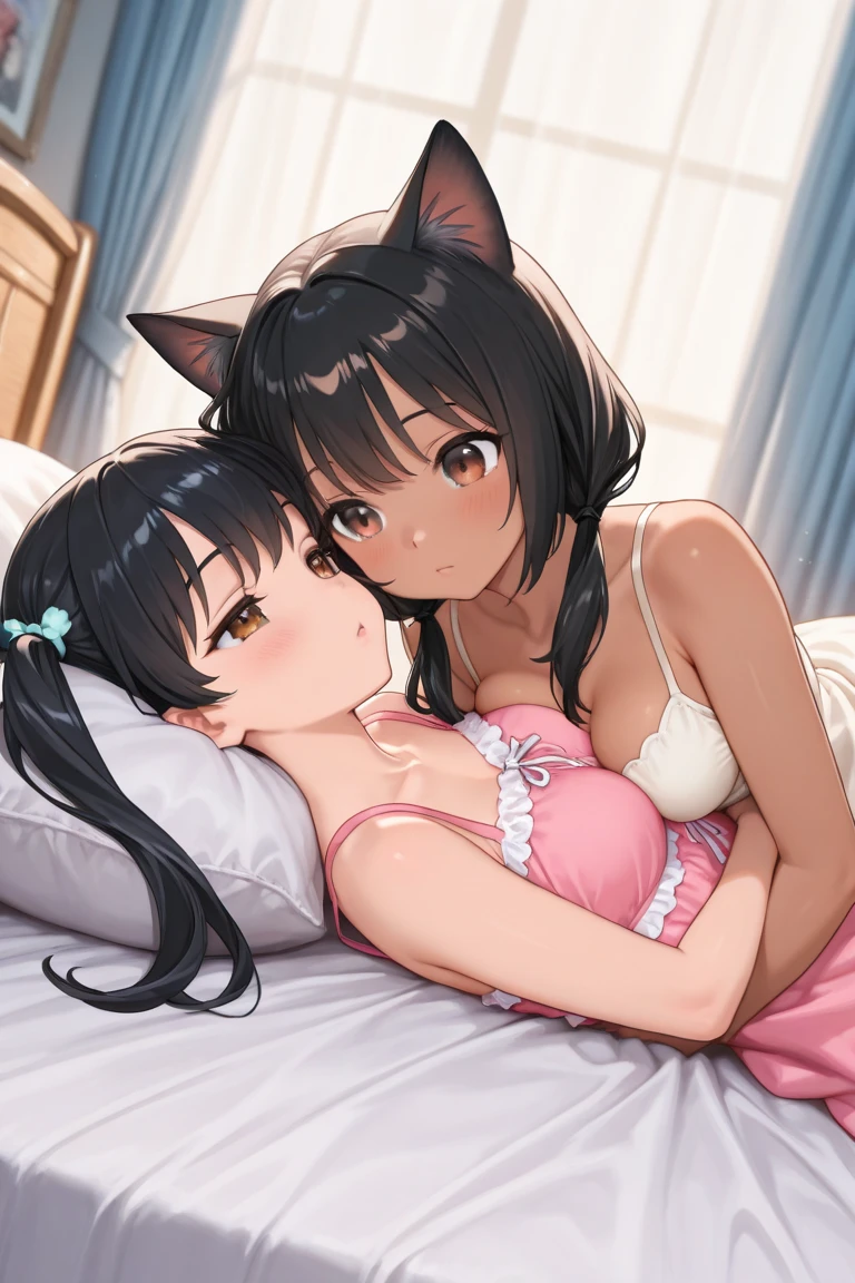 (Positive and playful: 1.5) 3girls, Kawaii anime art of three female platonic friends in a living room. Cat ears, Cute, fully visible tits, exposed chest, beautiful tits, unclothed women, the best anatomy, asian, cameltoe, unzoom, kemonomimi, large chest, completely bare skin. Glasscutters tits, tits and bits, (platonic friends: 1.9), trust, ((couch)), , smile, open mouth, cleavage, (masterpiece: 1.5), (best quality: 1.5), (tenderness: 1.5), (lewd panties: 1.9), (affection: 1.9), (cuddling together: 1.9), (lying: 1.9), (topless: 1.9), (nipples: 1.9), (demons: 1.7), (cute: 1.3), (from above: 1.9), (beautiful limbs: 1.6), (caressing: 1.8), (sisterly love: 1.6), (group: 1.6), (touching: 1.6)