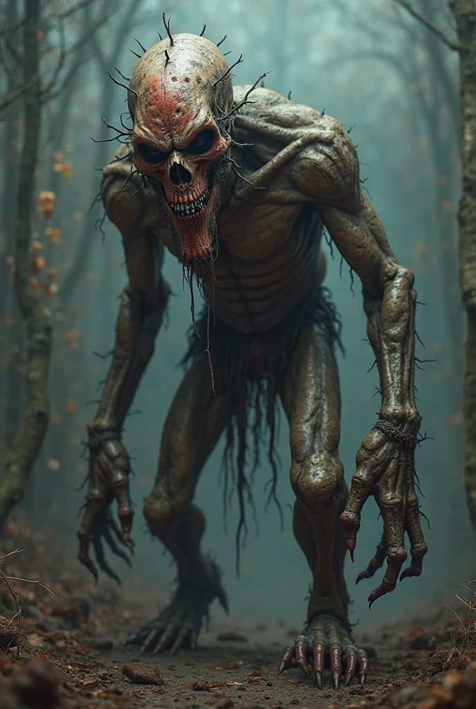 a curse creature, horror, high resolution, realistic, sharp focus, ((anamorphic, surrealistic, splash art:1.5)), dark fantasy, dramatic lighting, moody atmosphere, intricate details, cinematic composition, ominous, unsettling, twisted, nightmarish, macabre, gritty, visceral, chiaroscuro, deep shadows, haunting, otherworldly, supernatural, sinister, foreboding, dystopian, apocalyptic