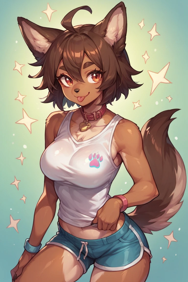 Rainbow Fursona, One-piece Swimsuit, Thigh Highs, Ahegao, Saliva