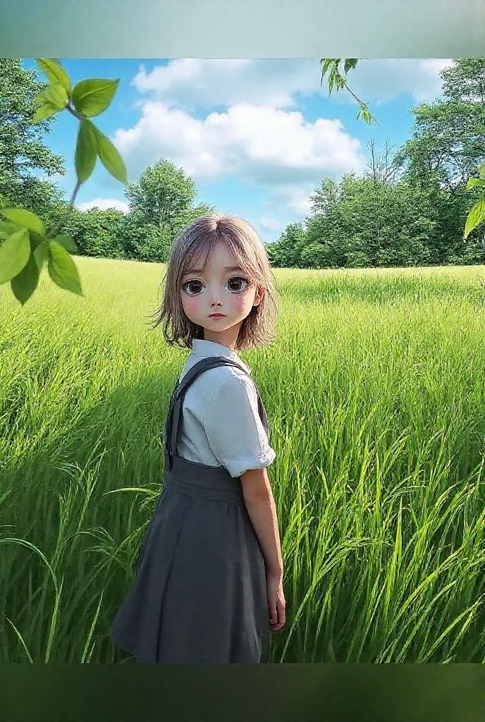An incredibly charming little girl carrying a backpack, accompanied by her adorable puppy, enjoying a lovely spring outing surrounded by beautiful yellow flowers and natural scenery. The illustration is in high definition at 4k resolution, with highly-detailed facial features and cartoon-style visuals.