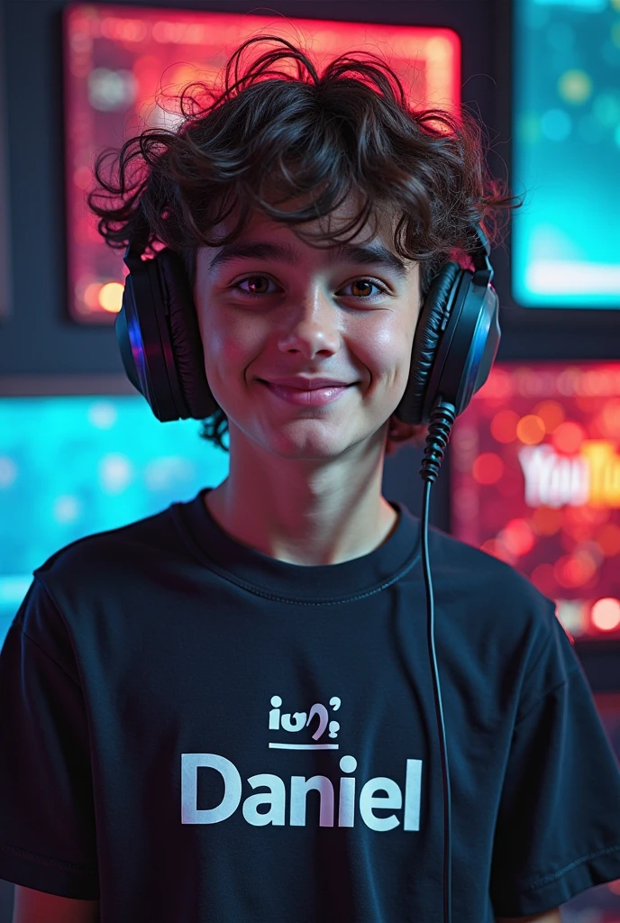 Create me a logo mascot where the mascot is a black-haired gamer boy with a sweatshirt and a bass that has letters "Mateo