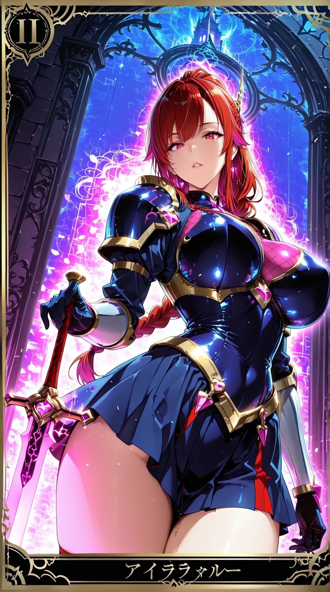 A closeup of a woman in an armor, Hollandic angle, red-haired deity, red-haired, perfect red-haired girl, knightly portraits of zodiac girl, cushart krenz female key art, red-haired lady, anime goddess, seductive anime girl, official art, noire, krenz cushart and artgerm, light blue eyes, cat eyes, tanned skin, Girl in armor, alexstrasza, bikini armor female knight, OC Commission