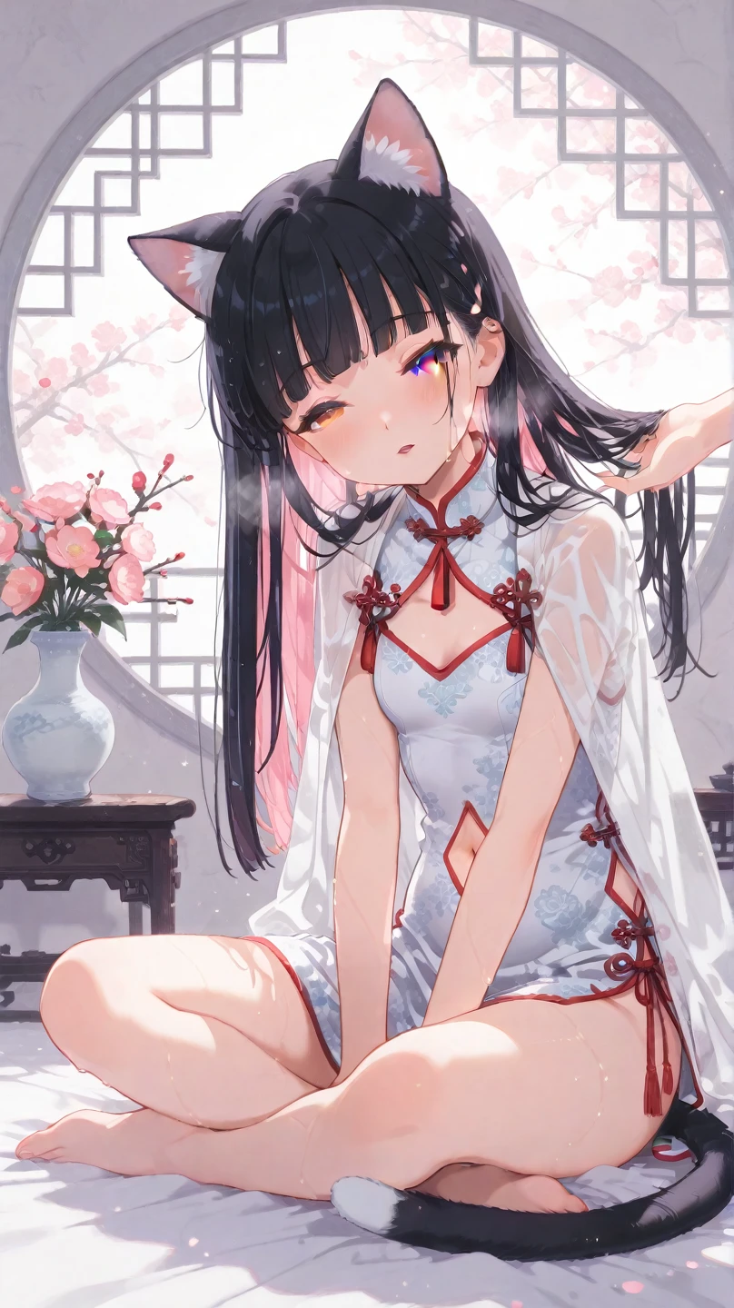 Momoko Sakura Style、8K quality、Intense watercolor,, Watercolor splash, Surreal, Avant-garde pop art, Beautiful and expressive paintings, Beautiful artwork illustration, Very colorful tones, wonderful, Cool Beauty, Highest quality、Official Art, Vector art, Stylish design, (((The most beautiful girl))), ((Thin legs))、(((Highest quality))), High resolution, ((detailed)), (((Doodle Art)), ((masterpiece)), ((Super detailed)),(((Stylish Chinese dress fashion))),(((Sitting))),((Sexual))