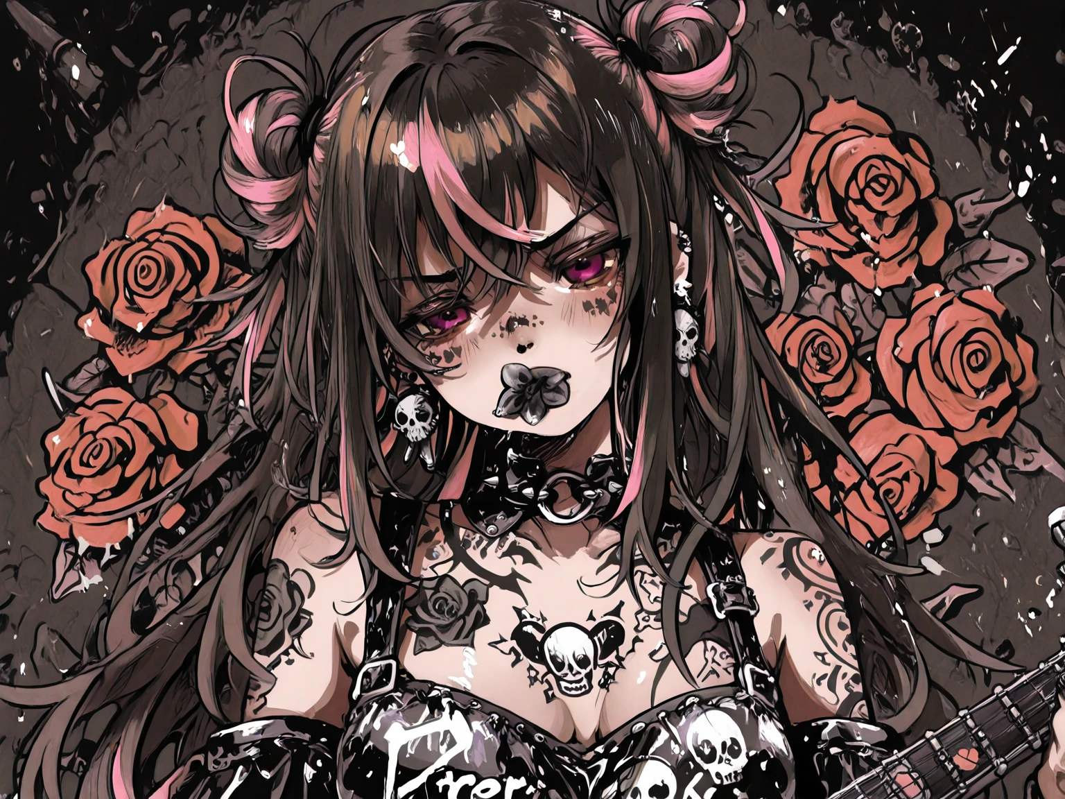Red hair、Black feather、Gothic Punk、sit ,Anime boy design, Cross bones, skull, Streetwear Design, vector, Horror style, Complete Design, Only 6 colors, Solid Color, No shadow, Complete Design, sticker, Vibrant colors, White background.Super beautiful illustrations,(((Beautiful and delicate hair))),(((Beautiful and delicate face))),(((Beautiful and delicate background))),(((Beautiful and delicate hair))),(((Beautiful and delicate face))),(((Beautiful and delicate background))),midsummer、beachRed hair、Strabismus