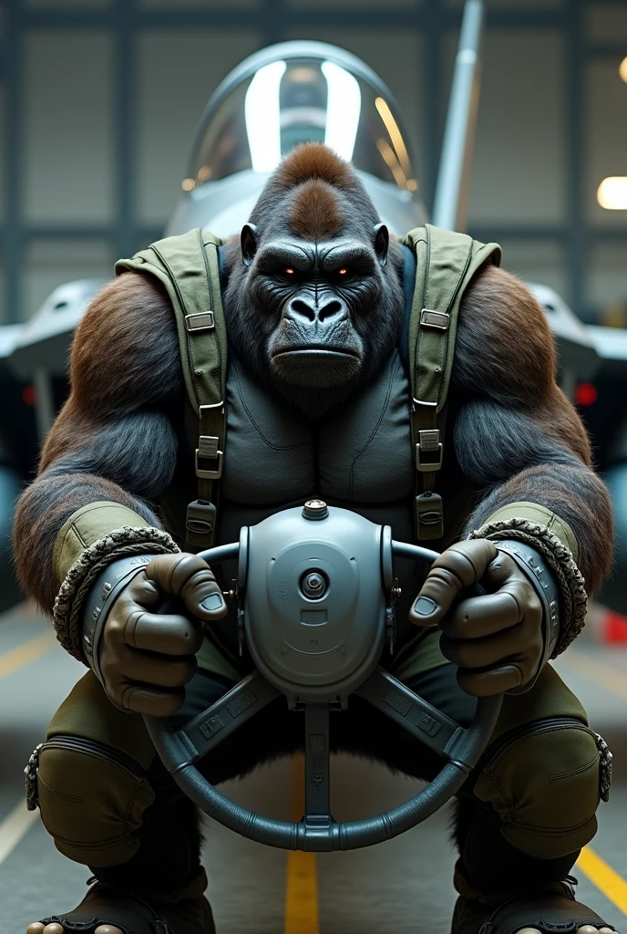 A GORILLA WITH A BANANA HEAD RIDING A PLANE