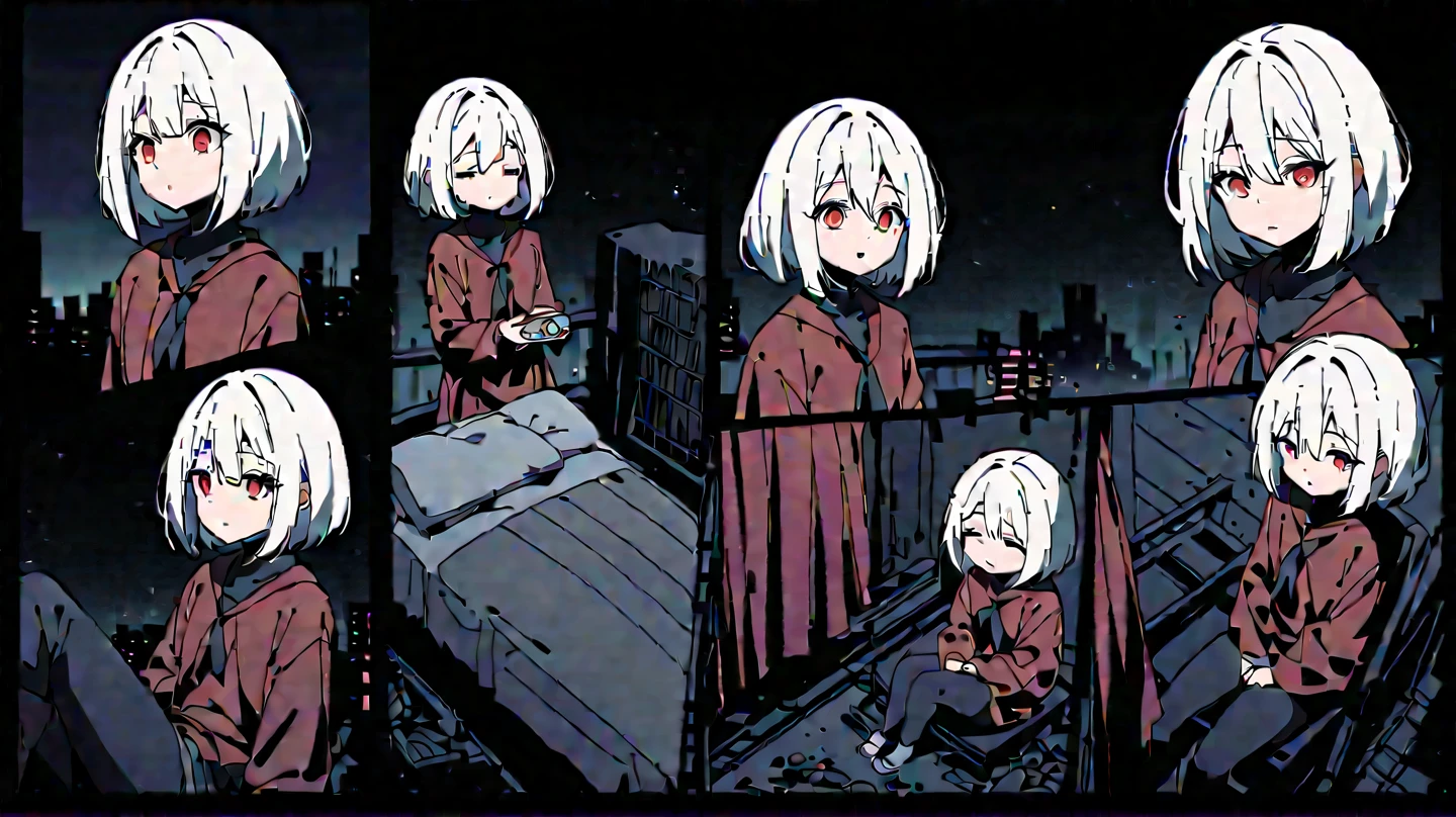 A girl looks out her bedroom window at the night sky, Bright green hair and glowing red eyes, Wearing a white Y-shirt、1 Girl, Baby Face、 Portraiture, High Contrast,Official Art、feet2Book、arm2Book、Eye for fine details、(anime, 8K, masterpiece, Highest quality, Highest quality, beautifully、aesthetic, Professional Illustration, Very detailed, Perfect lighting, Perfect Shading, Perfect sharpness)