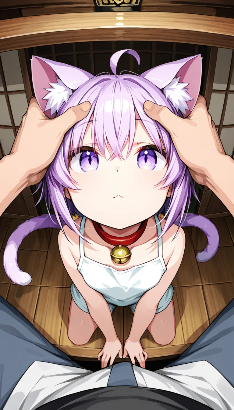 rating_explicit,score_9, score_8_up,score_7_up,score_6_up,score_5_up,score_4_up,source_anime, anime screencap,
midorifuse,
midori fuse, long hair, purple eyes, white hair, (naked:1.3), wet, wet hair, wet skin, dripping wet, showering, tile wall, steam, hot, nipples, flat chest, looking up at viewer, hands on chest, cat ears, ears down, embarrassed, blush, shiny skin, close-up of face, pov, looking up, from above, standing, headpat,