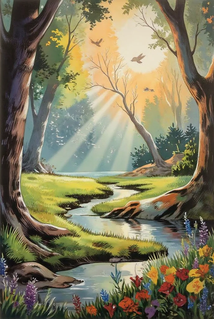 Here’s a beautiful and poetic prompt for generating a **“Nature Good Morning”** image:
---
**Prompt:**
*A serene early morning in nature — golden sunlight streaming through misty trees, dew-covered grass sparkling, birds flying gently in the sky, a calm river reflecting the soft light, and colorful wildflowers blooming under the soft warmth of dawn. Peaceful and refreshing atmosphere, perfect for a good morning scene. Vibrant yet soothing colors, realistic style.*