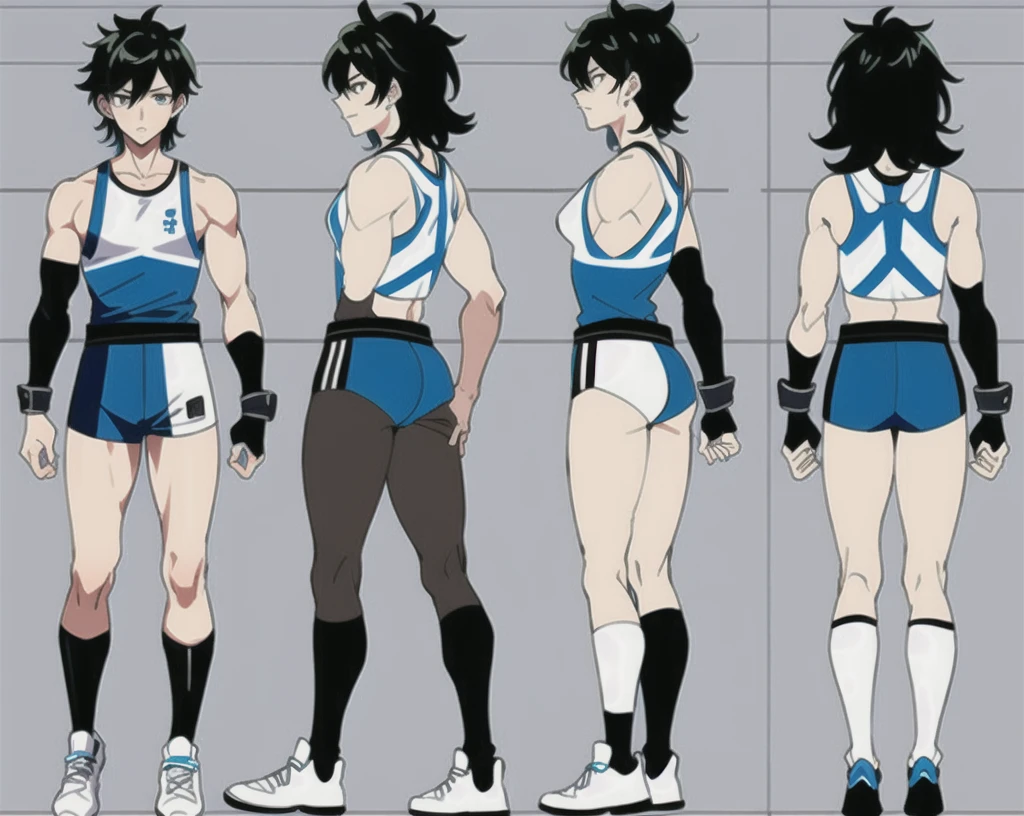 Ghibli style,Kiki,Kiki's Delivery Service,three drawings,front,side,back,barefoot,whole body,Standing picture,simple background,white background,character sheet,Upper body,lower body,detailed,underwear,
