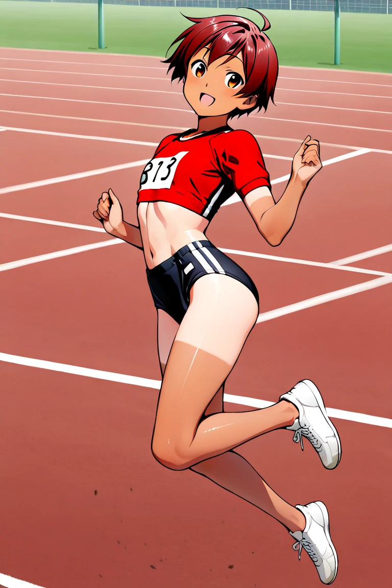 Japanese manga characters,Two-dimensional image,Anime characters ,1 boy, (Teenage man running track:1.3, hiking:1.2), Wear white sports leggings and a sports vest, (delicate eyes, Super detailed face), (ultra high resolution, 8K RAW photos, Surreal, Textile shading), outdoor, ((correct anatomy:1.37)), center image, Front view, dynamic angle, from below,Delicate facial features