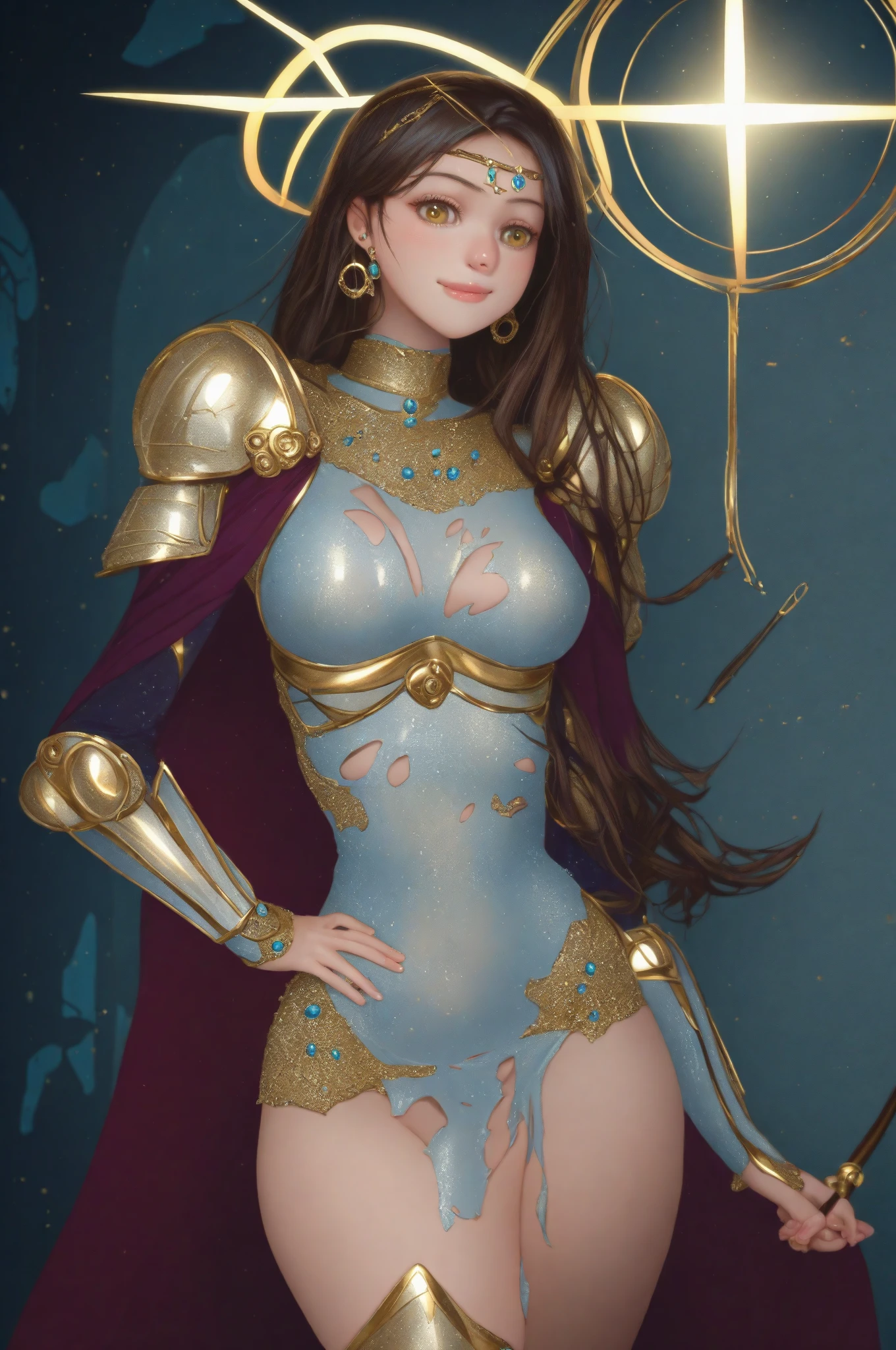 (Elizabeth olsen is a queen) (she has bright blue eyes)(red lips) (long brown hair)((big breasts)) (perfect slim body)(she wears a sexy transparent blue body suit, black gloves, black stockings and bkack cape)(she wears a majestic gold crown and neck jewelry)(she is inside a throne room)(high definition, amazing lights and shadows)((masterpiece))(8k)(perfect face) (perfect hands)