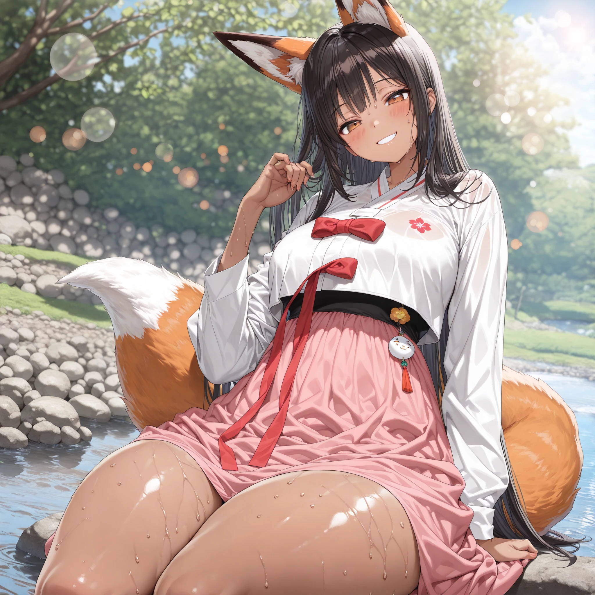 1girl,best quality,best resolution,(fluffy anthro furry :1.6),fox girl, orange hair,medium breasts,pink eyes,glowing eyes, medium hair,wavy hair,messy hair, fox ears, outside, night, street, alone,looking at viewer,heavy reath,very hot,full face blush,sakura petals floating in the wind,sparkling eyes,glistering eyes, (side view:1.3), (pregnant:1.4), shiny skin, orange skin, expressionless, skirt, skirt lift, full body