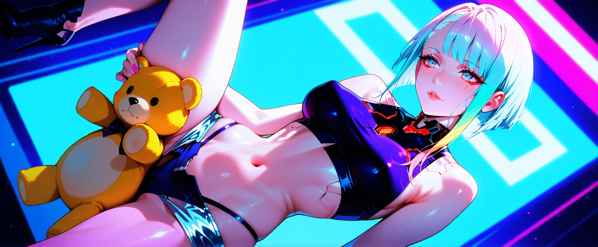 there is a woman in a bikini and hat posing for a picture, renderizado em sfm, terno asuka sob a roupa!, Capturado na Canon EOS R 6, Lingerie azul brilhante brilhante, sensual 8K lighting, Cinematic Goddess Body Shot, 2 b, 2b, WLOP : : 6 octane render : : 3, Tomada com Canon 8 0 D