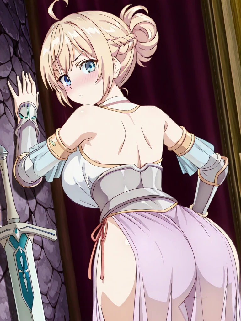 Rapundzel, sexy, stockings, can see panties, nipples, showing butt, tying hair in a ponytail, kneeling