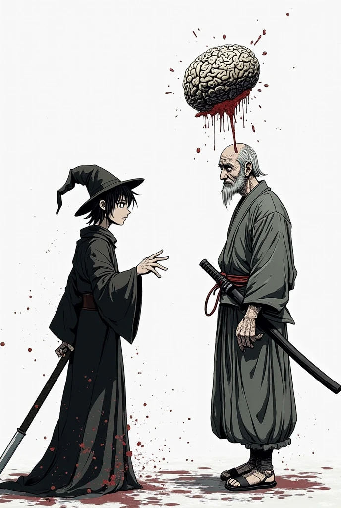 (Anime style:1.5), (highly detailed), (1 boy with black hair in brown peasant clothes trapped in a wooden cage:1.7), (frightened expression:1.7), (evil old woman with white hair and red eyes stirring a bubbling cauldron:1.7), (eerie green light illuminating the room), (dark and twisted interior of the candy house), (dark and ominous atmosphere with shadows dancing on the walls), (walls made of gingerbread and candy), (sweets and treats all around), (sense of impending danger)