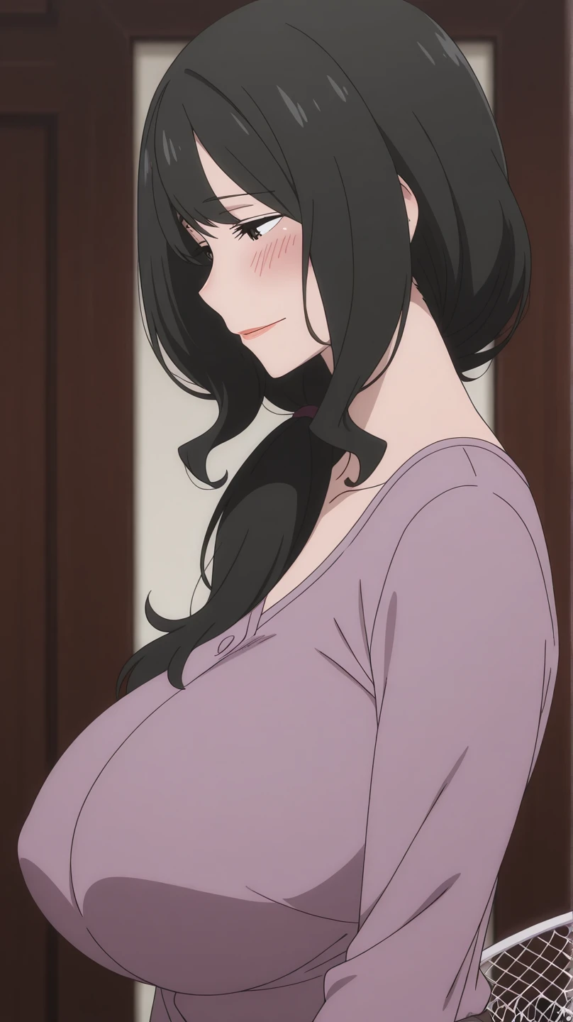 masterpiece:1.2, best quality, ((ultra detailed)), high resolution, 2d, anime style , wphoto, photography, detailed background, woman in white top on top of bedroom, jewelry, breasts, half closed eyes, medium hair,black hair, earrings, 1girl,pajamas, pajama shorts,(blush),nose blushed,sweat,dripping, troubled eyebrow,bangs, bracelet, parted lips, necklace, long sleeves,lying on bed, breasts on hands