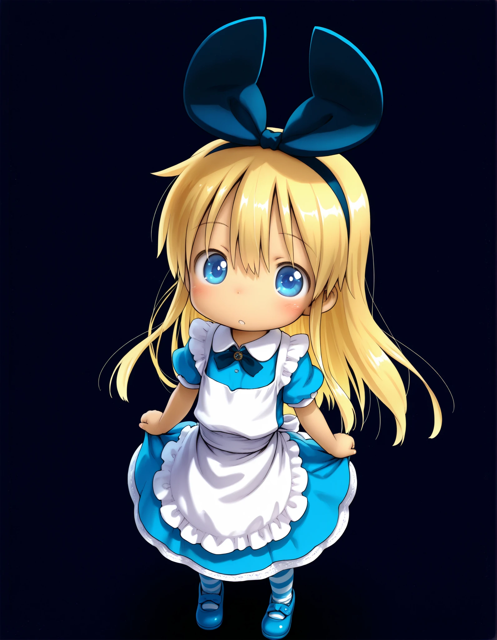 tsukushi akihito, (masterpiece, Highest Quality, very aesthetic, ultra detail, 4k、anime style、vivid colors、high contrast),alice(alice in wonderland),blonde hair,blue eyes, toddler,