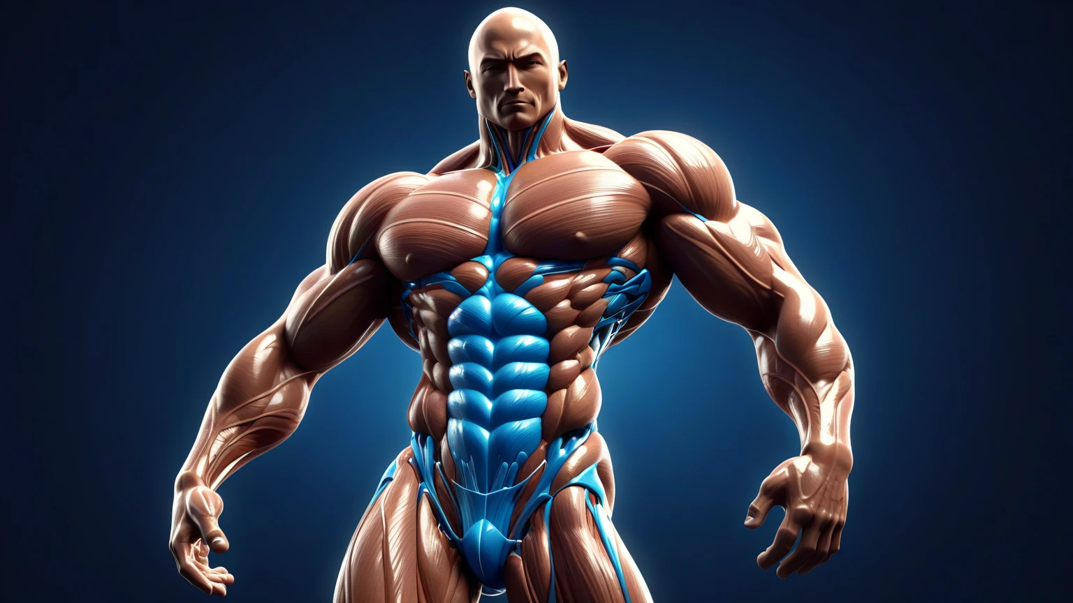 (1 girl), (megan fox:1.25), ((wide shoulders:1.25)), (a naked Bodybuilder woman with oiled muscular physique:1.25), (ten pack abs:1.5), (full body view:1.25), ((large muscular veiny pecs:1.25)), choker, (sculpted muscles:1.25), detailed eyes, (muscular body:1.25), (looking at viewer), (smile:1.25), (blank dark background:1.5), in the art style of peter mohrbacher