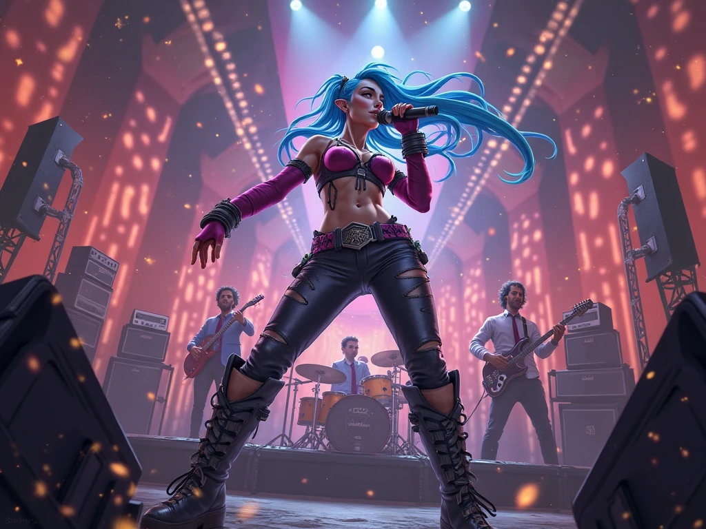 Alissa White Gluz, skinny, slim thick, small waist, 8k, masterpiece, at a metal concert, self-confident