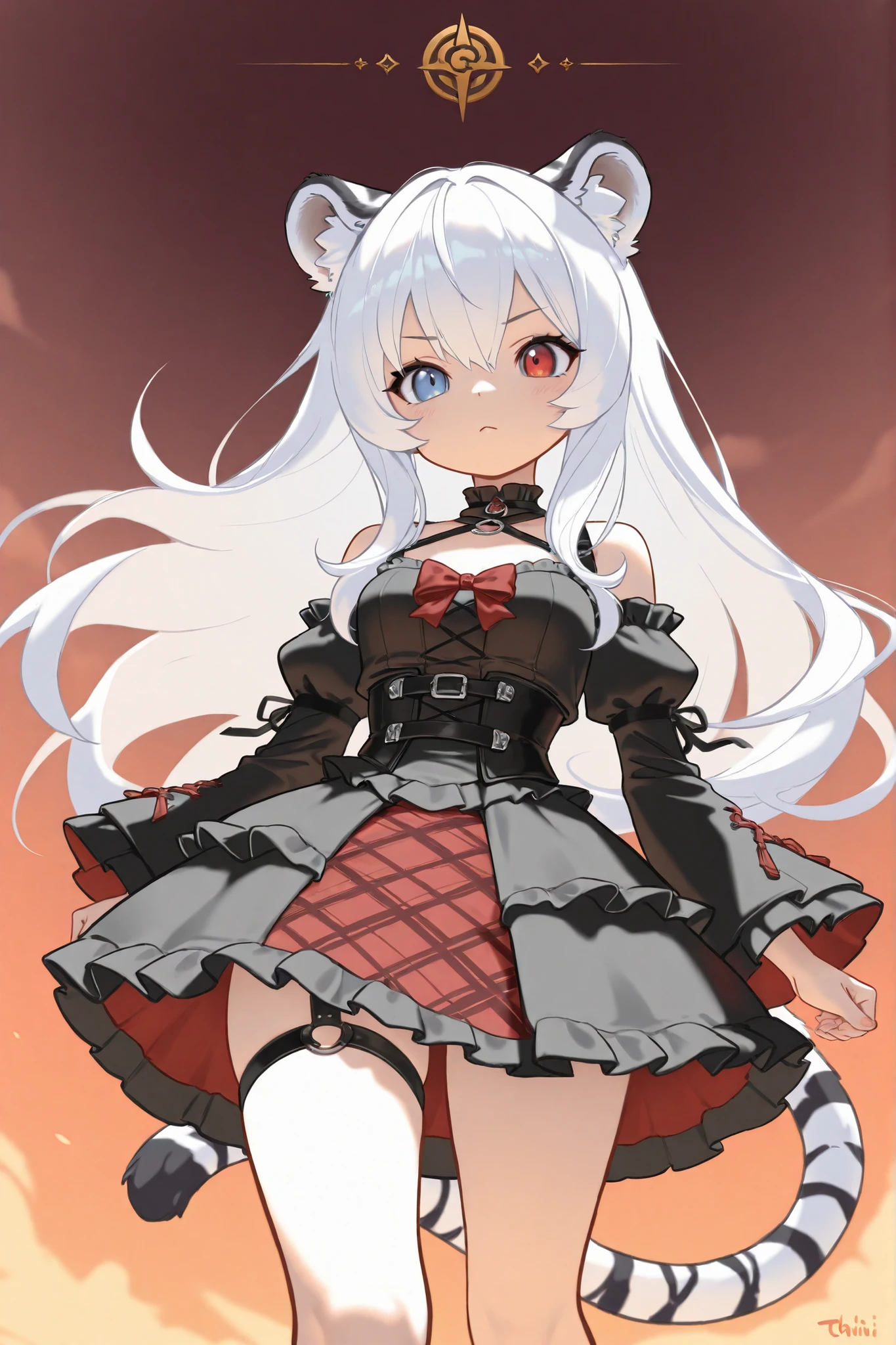 (Fox Girl, Fox Ears, Silver Hair, Fox Makeup, One Girl, Long Hair, Alone on the screen, dark skin, High definition, high resolution:1.6), (maid apron, Black and white clothes, skirt, Mechanical suit for legs:1.8), (Body measurements are 75-60-75!, Young girl body, Small breasts, skirt hold, slender, muscle:1.9), Avatar, face, 色っぽいface, Dominant representation, naughty face, Uplifting, Skin Texture, outside, ruins, Ruined City, Broken Building, There are no people