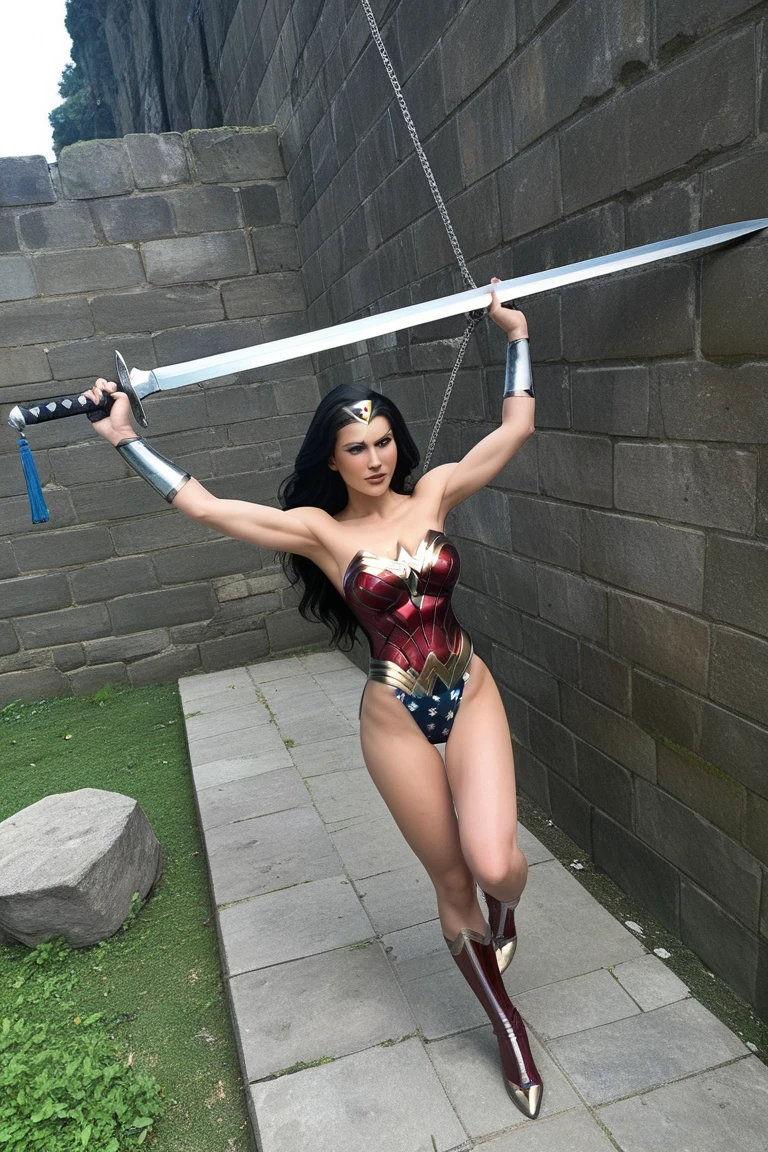 raw-photo,, best definition, best image, above 13k, DC Wonder Woman kneeling, handcuffed and fully tied with rope, held in prison, sex slave Gal Gadot , seamless, breasts huge loads inverse nipples, tight micro skirt tight mini panties, slave shield and sword on the floor filled with bukkake cum, DEFEATED, sex slave of ogres with hyper penises and hyper testicles, hyper sweaty body, hyper cum vomit, pendulum:1.9, sobbing, very young, 12 year old, 