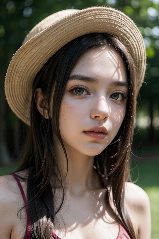portrait of S288_VictoriaVillezcas,a gorgeous woman,in a (jungle:1.1),wearing a (shirt:1.1),(hat),(4k, RAW photo, best quality, depth of field, ultra high res:1.1),(absurdres, intricate, photorealistic, masterpiece, ultra-detailed:1.1),