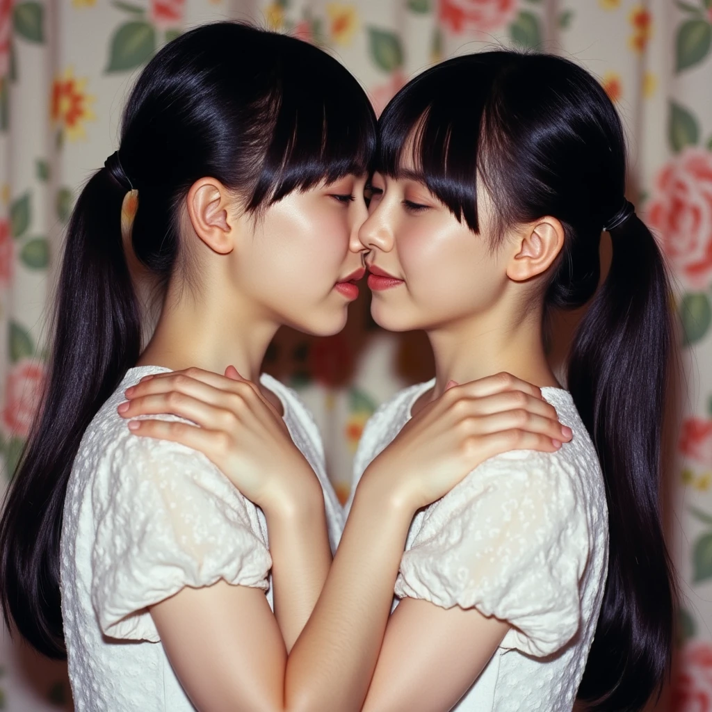 ((Beautiful sisters playing together:1.3, Beautiful sisters touching each other&#39;s breasts:1.3)), (8k, RAW Photos, Highest quality, masterpiece:1.2), Looking at the audience, Viewed from the front, Beautiful white skin, knees, Absurd face is small, Part your bangs down the middle, The forehead is visible, Glare, ((Cute and happy face:1.3)), Ultra-high resolution, ((Cute appearance々Color underwear)), ((Slender body line)), (Outstanding proportions), high school girl, (Idolフェイス, Baby Face:1.65), Japanese women, Are standing, (Photorealistic:1.37), Photon Mapping, Realistic, Cute and small face, Brown eyes, prospect, Written boundary depth, Blurred Background, (I can see the bangs), Silky smooth hair, (Firm stomach:1.3), (Beautiful and slim thighs:1.4), Small beautiful butt, (Curved waist), thigh, Nogizaka idol, Idol, (Detailed hands:1.3, Accurate hands:1.3, Beautiful little hands of a girl:1.3), (Firm and beautiful breasts:1.3), Super quality, Low people, (Clear white skin, Skin with visible pores:1.2), (Focus on the face), Check and correct the garment construction, (Perfect Anatomy:1.3), (Detailed eyes and face:1.3, Professional photography techniques),
