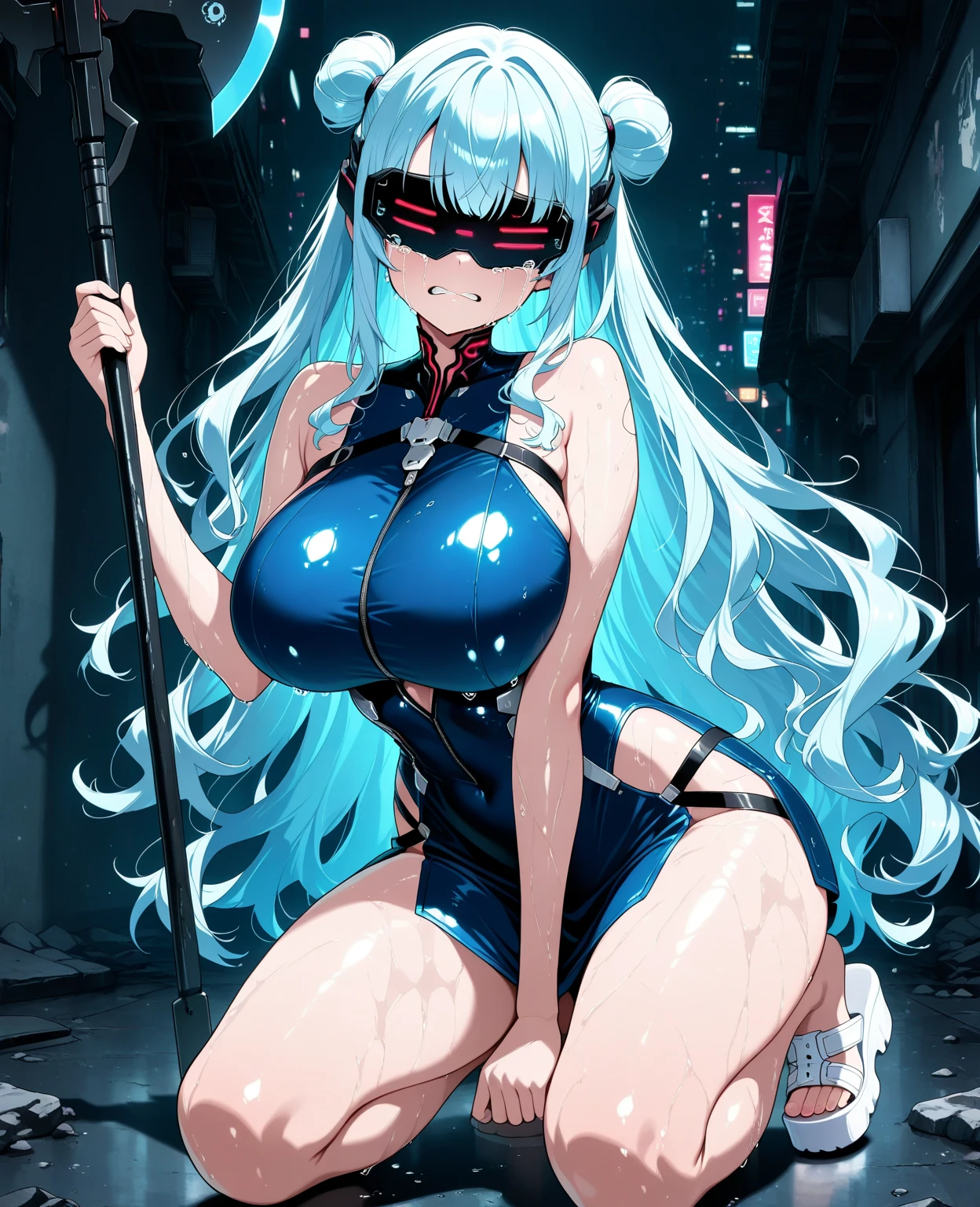 (((micro bikini))), red ribbon, ponytail, long hair, blue hair, knight, beautiful, masterpiece, 1girl, solo, masterwork, super fine illustration, best quality, ultra high res, cg unity 8k wallpaper, large breasts, ultra detailed, front view, gleaming skin, shiny skin, oil skin, dare arms, perfect proportion, perfect body, perfect anatomy, cleavage,slender, jewelry, large ass, fair skin, perfect arms, both arms, two arms, ultra detailed beautiful face, perfect eyes, (((slender waist, slender stomach))), absurdres, dare legs, perfect hands, perfect fingers, perfect waist, perfect stomach, voluptuous, perfect torso, sweat, sexual ecstasy smile, smile broadly, full face blush, fucked silly, vulgarity, happy, seductive smile, dimpled smile, evil smile, rape face, ((((((viewer holding chain leash, animal collar, long chain leash)))))), (((animal collar connected chain leash))), (((blindfold))), intake, (((open mouth, long tongue, stick out tongue, tongue out))), (((hands on the ground, on all fours))), perfect legs, both legs, two legs, walking,