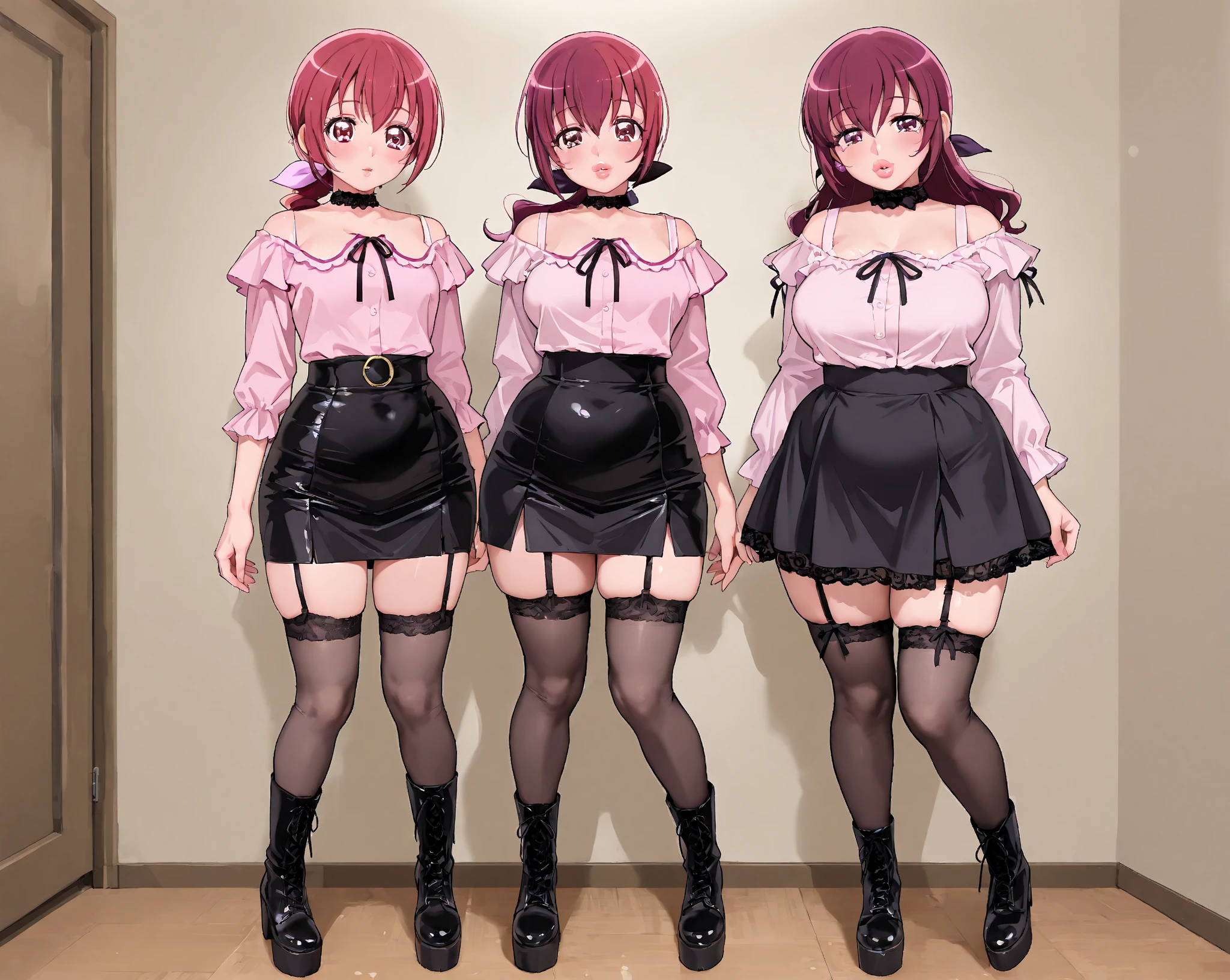 Masterpiece、最high quality、high quality、High definition、High resolution、High detail、Lens flare、Ray Tracing、high qualityのテクスチャー、high qualityの影、Beautiful details、Detailed explanation、Detailed texture、Realistic facial expression、Realistic and colorful、Slender、Cinematic Light、Side light、Sharp Focus、(1 Girl:1.3)、(Intricate details、Makeup、Pure Eros Face_v1:0.5)、(Details Beautiful delicate face、Detailed beautiful delicate eyes、Perfect Facial Proportions、Detailed skin、Charm)、Fancy Twin Tails、Beautiful bangs、(Pink and red gradient hair color）、slender、(Large upward-facing breasts)、(Detailed crotch、V-Cut、High Leg、Thong)、Thighs、Dress shirt、Removing the Sleeve、boots、Provocative attitude、Release your knees、Leg spread、Raise your arms、Low-angle composition、(Take a deep breath、Work on this image step by step)