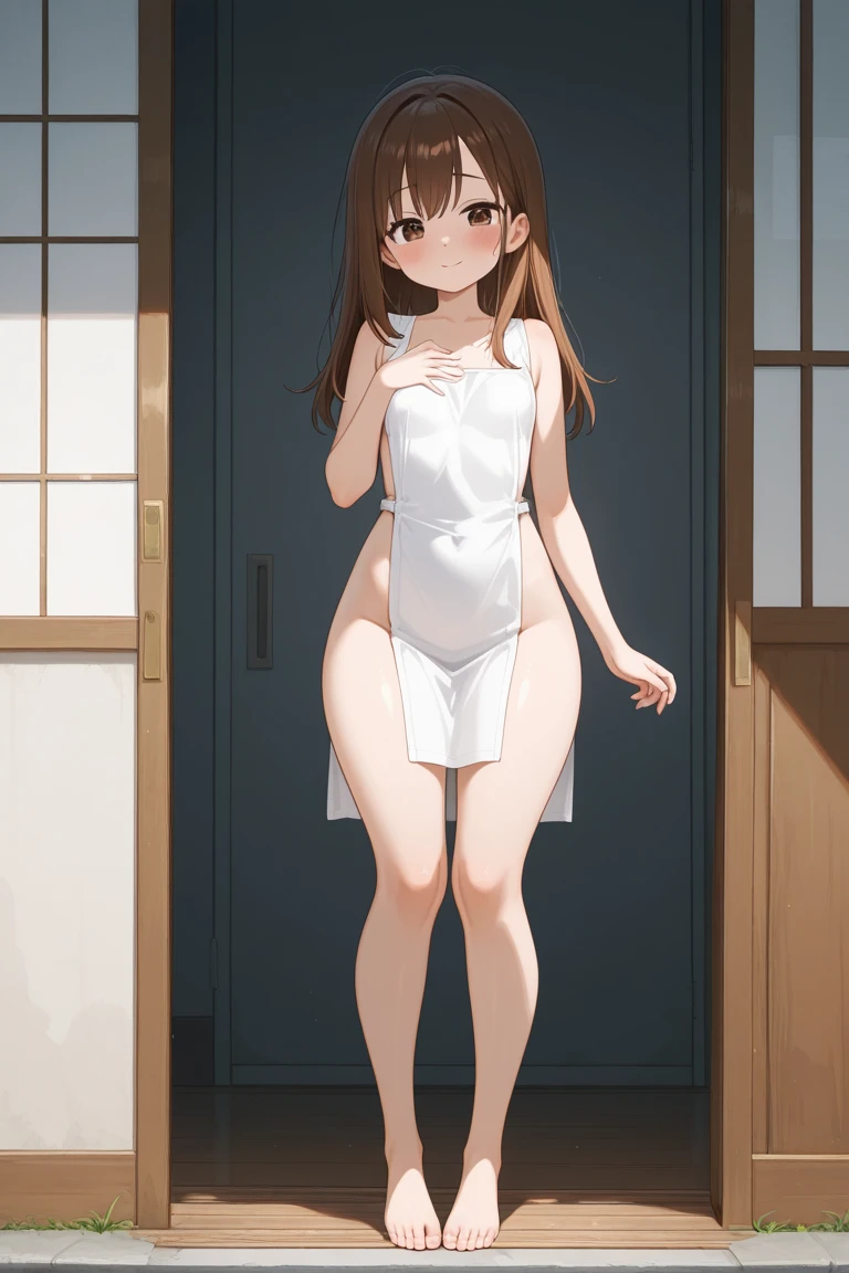 Girl, black tight Blouse on a naked body , You can see her breasts, abandoned Japanese House background, openlegs, Inside the abandoned house, Bare chest, small breast, slim body,  no panties, slim legs, wet body, Stiletto Shoes 