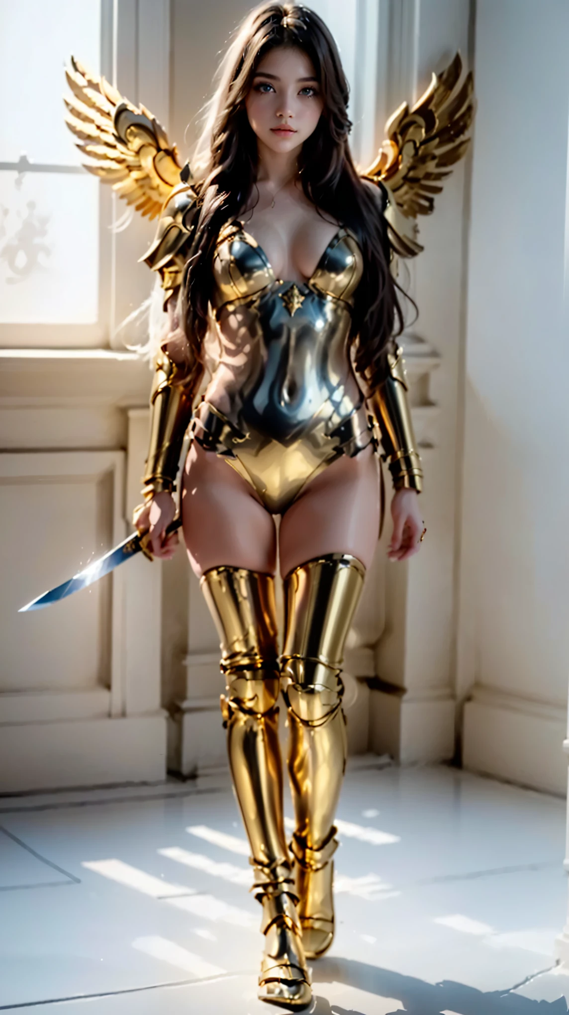  arafed woman in the Golden Armor with a sword, Angelic Golden Armor , angel knight girl,  Knights of the Zodiac, angel in plastic armor, wearing golden armor, garota de armadura, wearing golden armor, armadura dourada, golden armor, light Golden Armor , lady palutena, girl in knight armor, armadura dourada, like a mystical valkyrie, 
([cabelos longos]:1.8), (corpo inteiro:1.8), (upper body:0.3), (hyper Realista:1.4), (Realista:1.3), (Best quality real textured leather), olhos detalhados, rosto detalhado, Persephone, HyperRealista, LESS saggy breasts, (:1.5), (pernas enormes:1.5), (MENOS COXAS:1.5), pernas perfeitas, pernas perfeitas, pernas adicionado, legs added and perfect, Pernas torneadas, coxas torneadas, pernas adicionado, coxas lisas. (erotic pose:1.5), (thick eyebrows:1.2), ( grandes olhos roxos :1.2), (ultra-detailed eyes:1.4), (high resolution eyes:1.1), (ultra detailed skin texture:1.4), ( Beautiful toned body :1.1),  HEADBAND , ( moist skin:1.1), (Rosto sensual:1.5), Belle, Persephone,  
masterpiece, best quality:1.2), girl, solo, Belle, (fullbody:1.8), 
([long hair hair]:1.8), (full body:1.8), (hyper realistic:1.4), (realistic:1.3), (best quality real texture skin),
Detailed eyes, detailed face, 
Hyperrealistic, pernas perfeitas, pernas perfeitas, pernas lisas, smooth and perfect legs, pernas torneadas, coxas torneadas, pernas lisas, coxas lisas.
(erotic pose:1.5), (thick eyebrows:1.2), (Grandes olhos roxos:1.2), (ultra detailed eyes:1.4), (high resolution eyes:1.1), (ultra detailed skin texture:1.4), (Beautiful toned body:1.1), arco de cabelo, ( moist skin:1.1), (rosto sensual:1.5), Belle,
