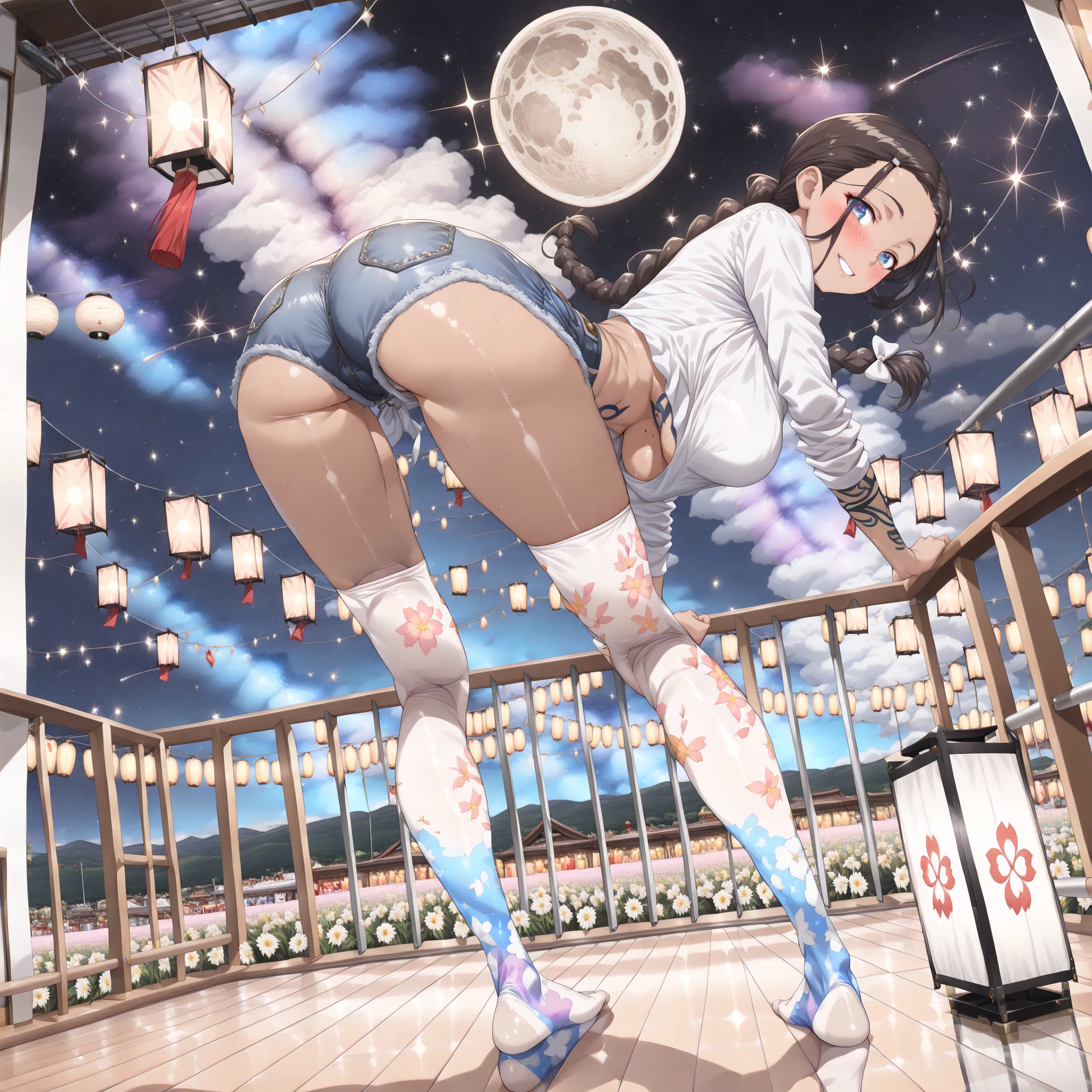 masterpiece, best quality, 1girl, long hair, skinny, large breasts, (nude:1.2), (peeing:1.1), (leg up, petpeeing:1.2), thighhighs, collar,  (embarrassed, blush), street, night,  (no shoes)