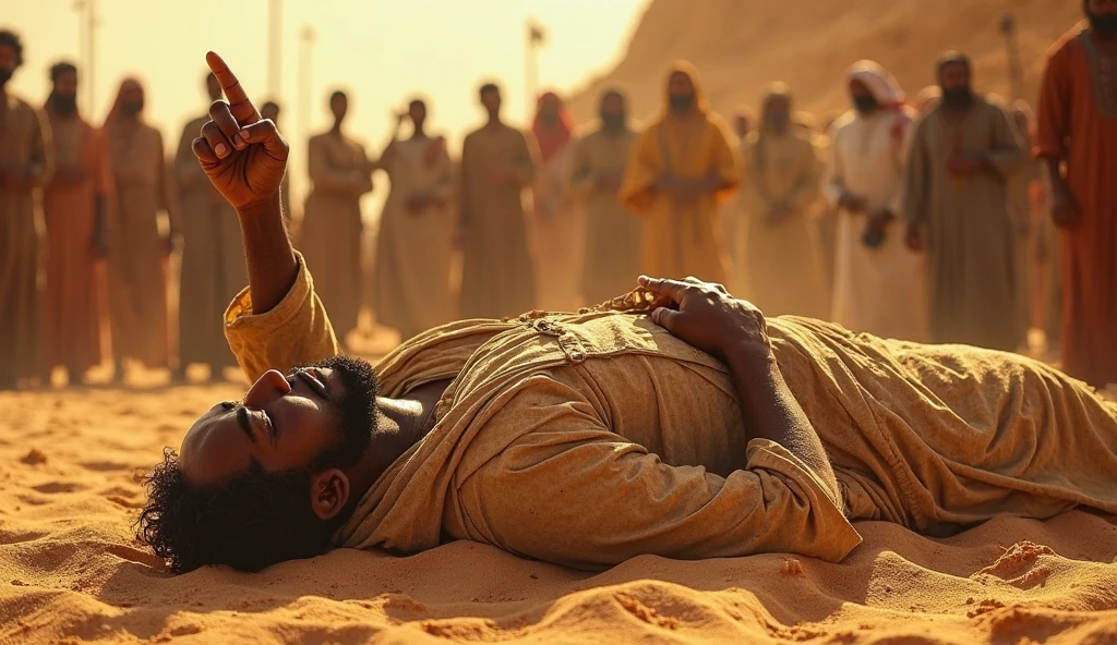 biblical scene in which Job, a bald man, responds to God, as described in Job 42:1-6. Show Job prostrate on the ground, in deep humility and repentance, with head bowed and hands extended downward or crossed over the chest, in a gesture of submission. Your expression should reflect recognition, reverence and contrition, recognizing God&#39;s sovereignty and wisdom