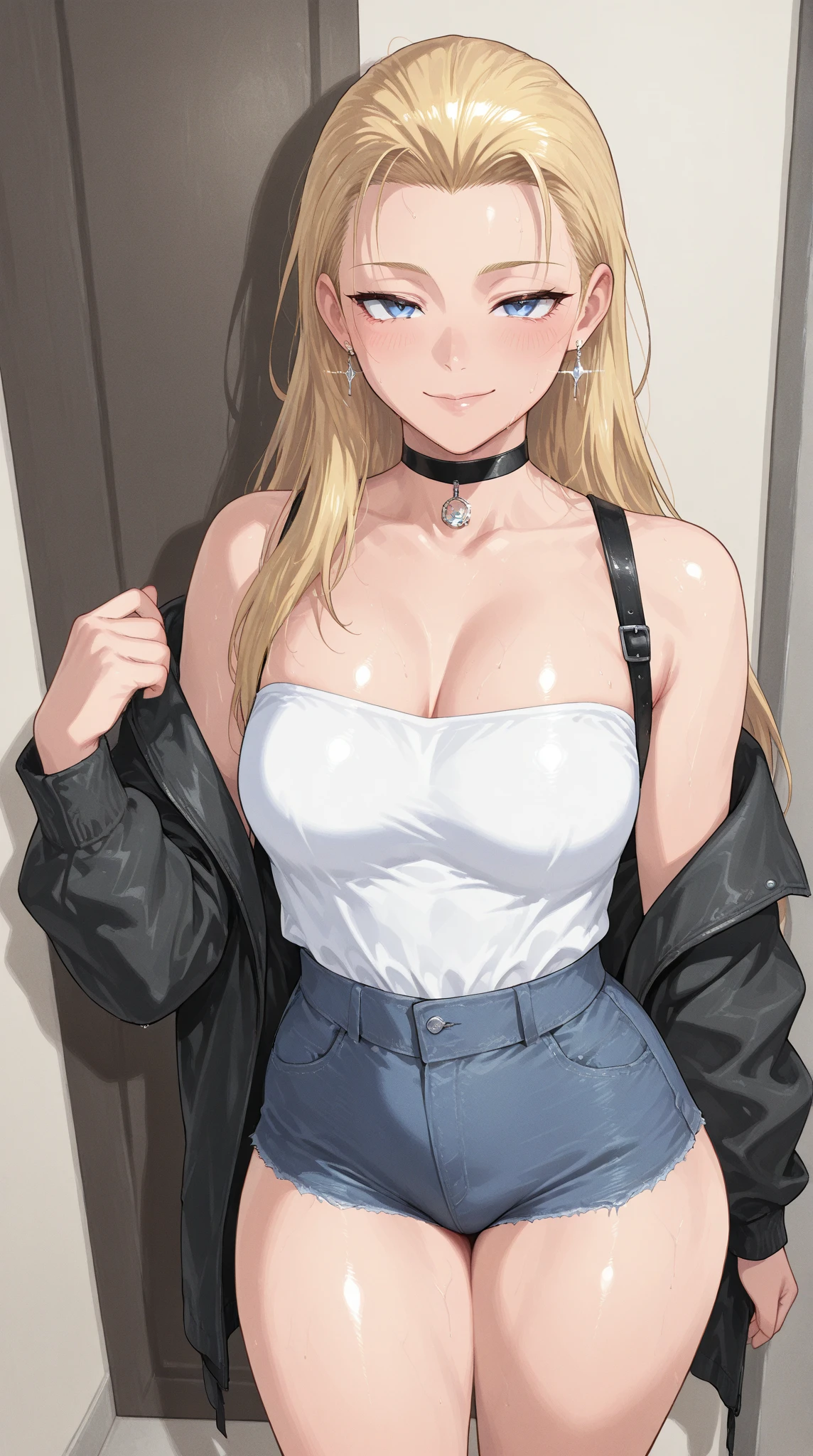 (beste-Qualit, 8K, 12), yamanaka ino, 1 girl, giant breast, the perfect body, ultra detail face, detailed lips, Slender Eyes, décolleté, Shirt, torn jeans, Standing, seductive, Excited, areolas, in heat, Milf, sperm, the sweat, From Bottom,