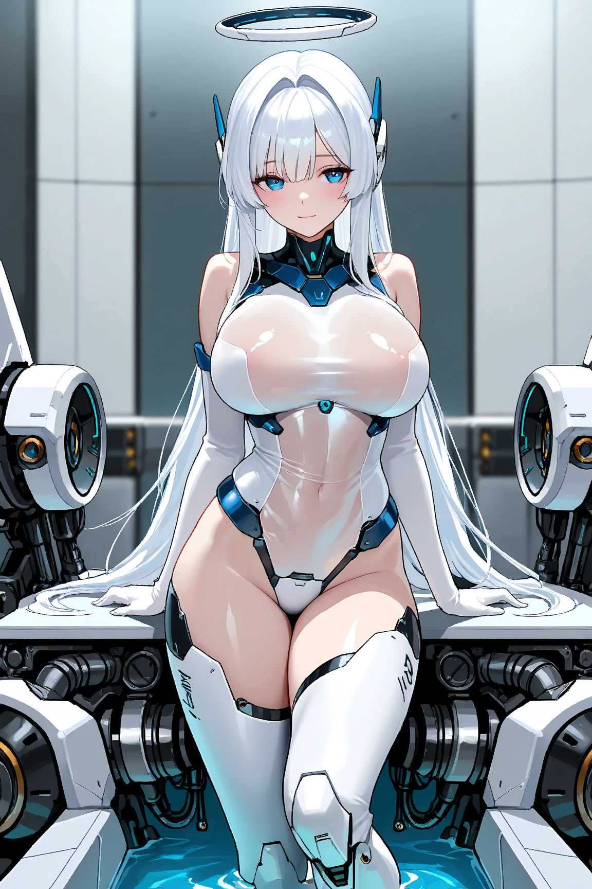 Mature Woman, Woman in a futuristic suit, Highly detailed face, nice, Tomboy, mother, (Very large breasts), (Mature Woman), Mature Face, (Mature Woman), Stealth Suit, Cyber Suit, Wearing a tight suit、 sf, Elegant body, Earrings, gloves, Knee socks, cyber punk, Biomechanical,Evil female executive、Wicked Smile、Evil background
