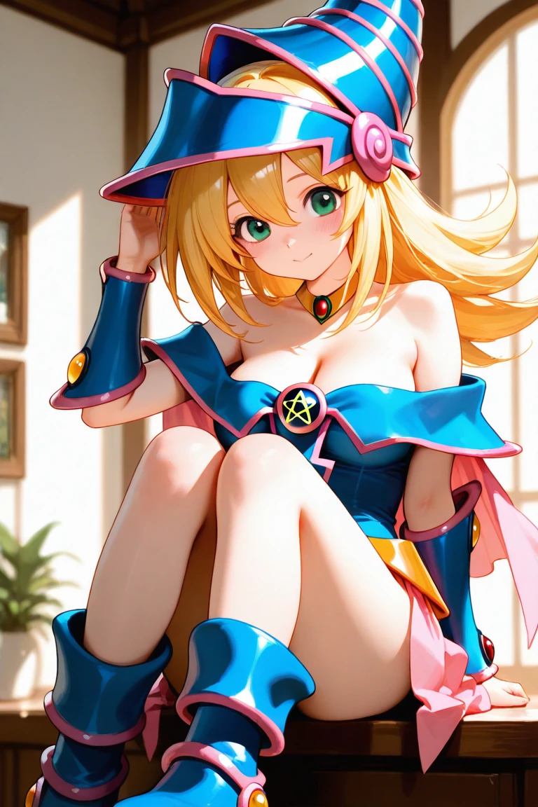 master piece,best quality,ultra detailed,8k,
ambient light,realistic skin,glossy skin,
(dark magician girl, duel monster, blush stickers, blonde hair, green eyes, long hair, breasts, blush, bangs, large breasts, hair between eyes, pentacle, pentagram, hat, dress, cleavage, bare shoulders, collarbone, choker, blue headwear, wizard hat, bracer, detached sleeves;)、
A realistic depiction of a person trapped inside a glass bottle, 、(lie face down:1.3)、(portrait)、(the body is very wet:1.5)、yukata、Glossy lips、Slightly emphasize the lower lip、A refreshing smile、emphasizing the cleavage、