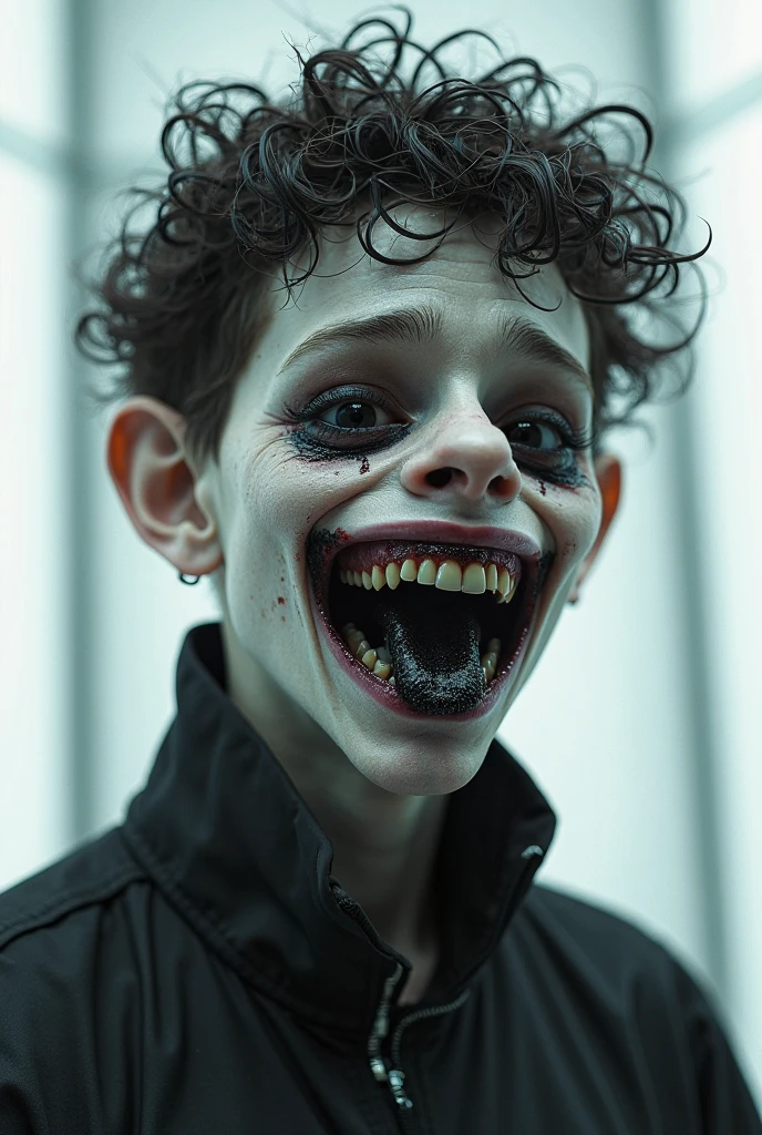 Possessed american boy with evil face opposite side leg
Clear light full image