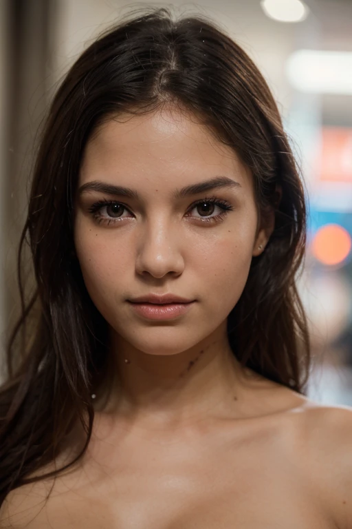 a beautiful young woman, cute woman, pretty woman, face detailled, small forehead, small, brow, lightnning luminosity, persistant regard, beautiful look, detailed portrait, realistic, long black hair, gorgeous face, plump lips, black eyes, small nose, dimple, high quality, 8k, hyper realistic, photorealistic award winning, studio lighting, latina girl