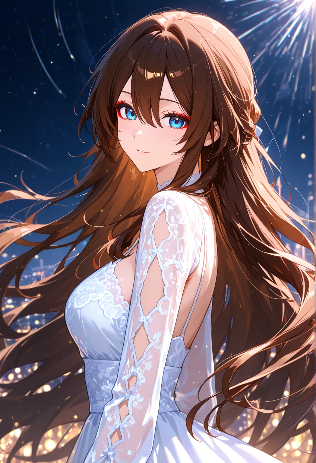(Highest quality,High resolution,Very detailed),1 girl, Beautiful and elegant light blue eyes, Brown Hair, Cold Smile,Straight long hair tied back, suit, Mature Woman, Age 28,Cold Smile, Calm and Calm, Slim figure, tall,Pale complexion, thin, Calm, secretary,Big white foxを連れている,Big white fox,Small breasts