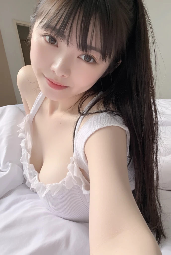 2girls, multiple_girls, breasts, yuri, nipples, oral, cunnilingus, heart, pussy, blush, spoken_heart, brown_hair, tongue, pink_hair, blue_eyes, smile, navel, long_hair, tongue_out, sweat, looking_at_another, bottomless, shirt_lift, closed_mouth, licking, medium_breasts, large_breasts, pussy_juice, clothes_lift, bangs